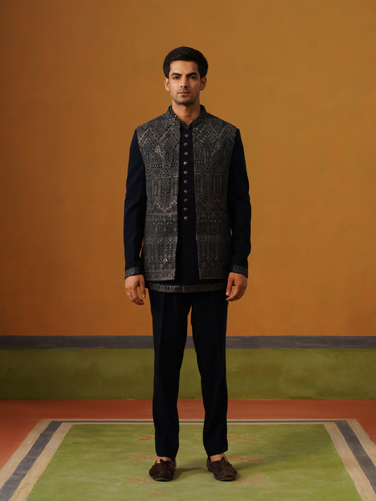 Teal Blue Indo Jodhpuri Set