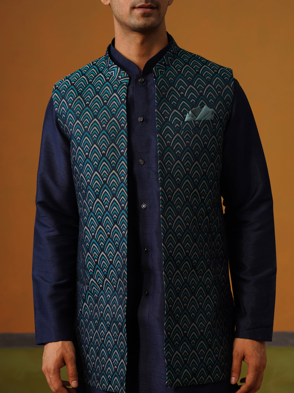 Navy Blue Jaquard Koti Set