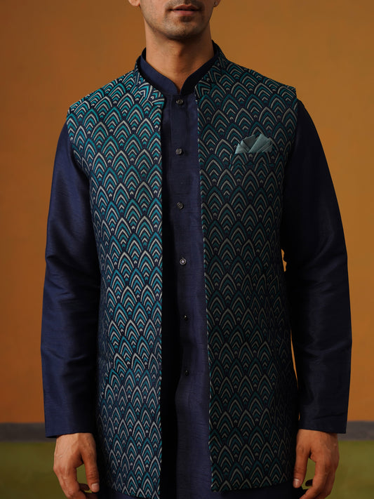 Navy Blue Jaquard Koti Set