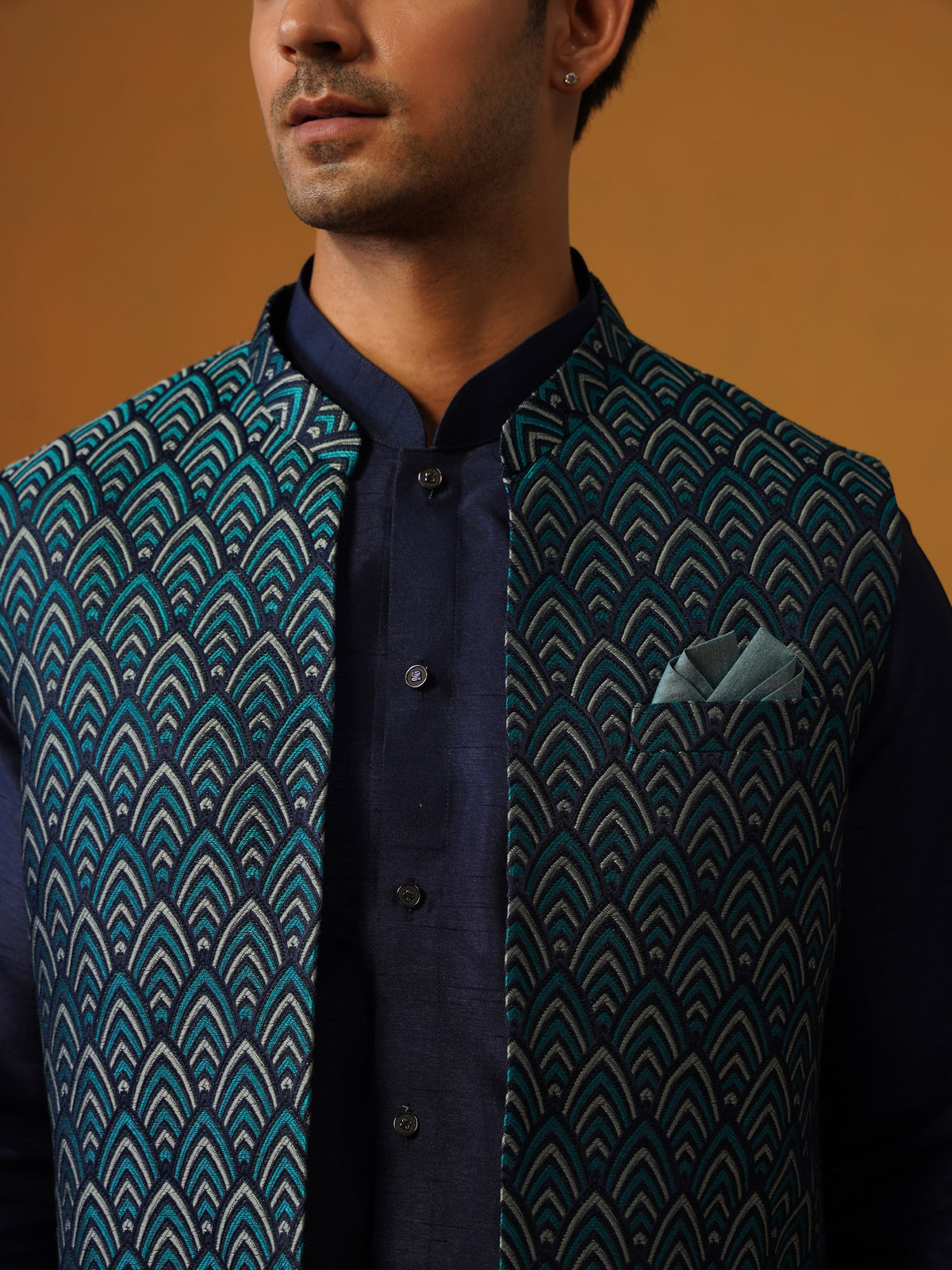 Navy Blue Jaquard Koti Set