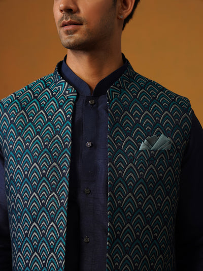 Navy Blue Jaquard Koti Set