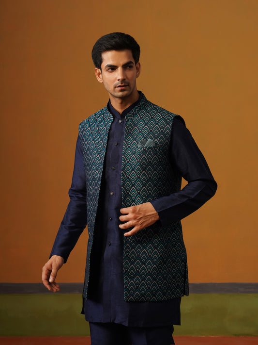 Navy Blue Jaquard Koti Set