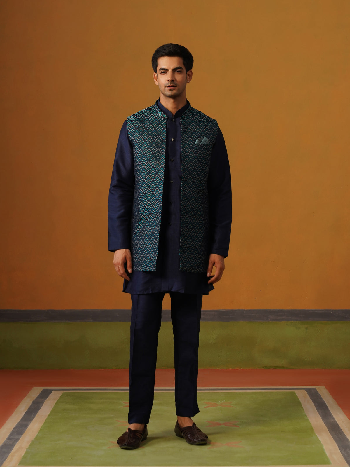 Navy Blue Jaquard Koti Set