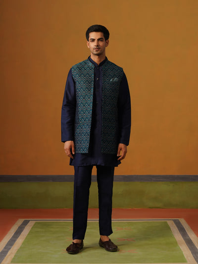 Navy Blue Jaquard Koti Set