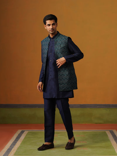 Navy Blue Jaquard Koti Set