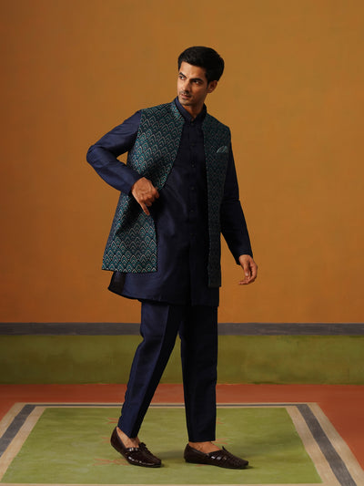 Navy Blue Jaquard Koti Set