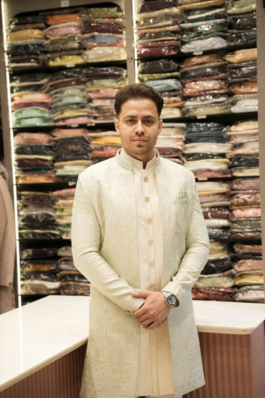 Pista Tissue Silk Lucknowi Set