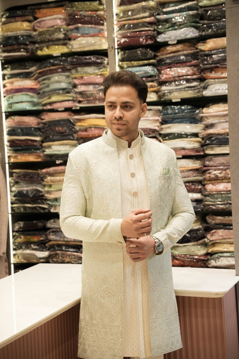 Pista Tissue Silk Lucknowi Set