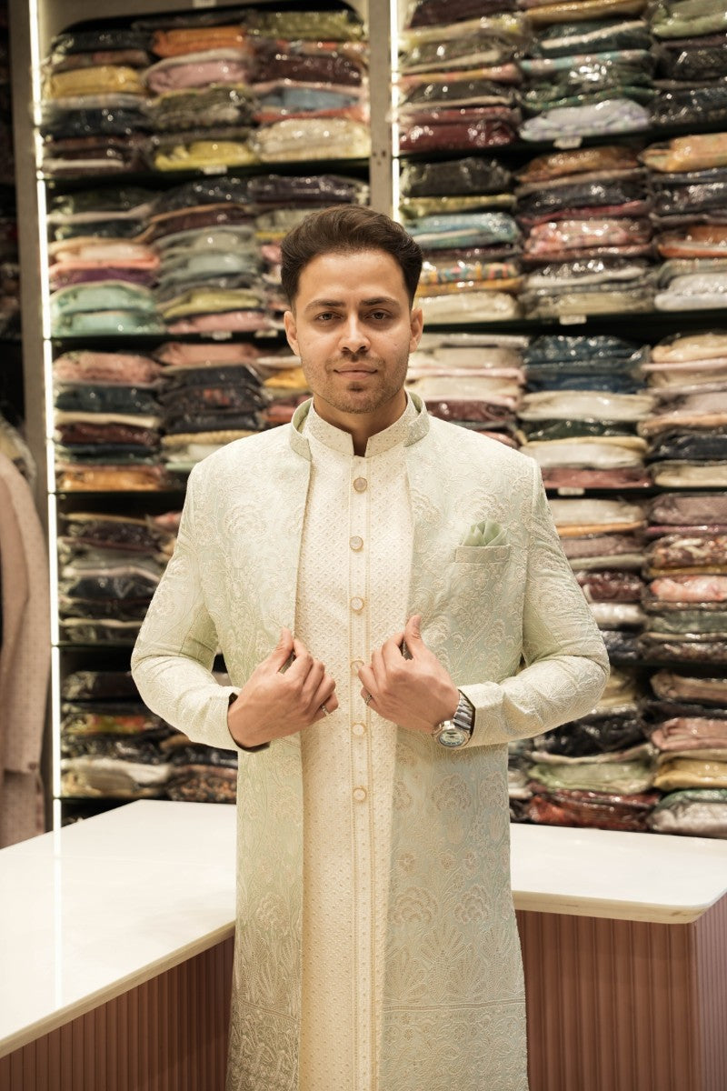 Pista Tissue Silk Lucknowi Set