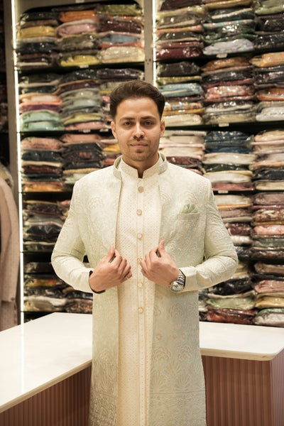 Pista Tissue Silk Lucknowi Set