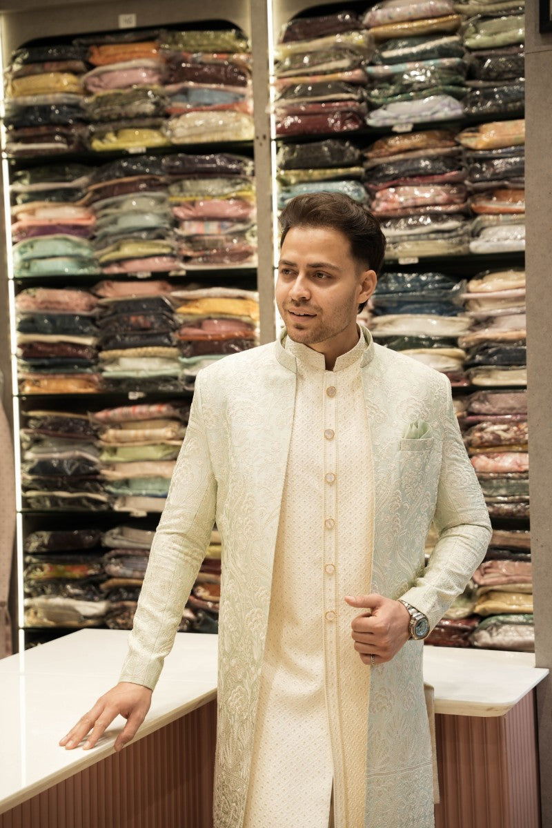 Pista Tissue Silk Lucknowi Set