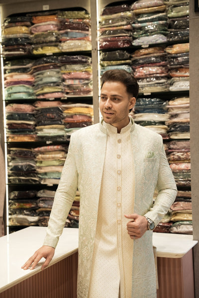 Pista Tissue Silk Lucknowi Set