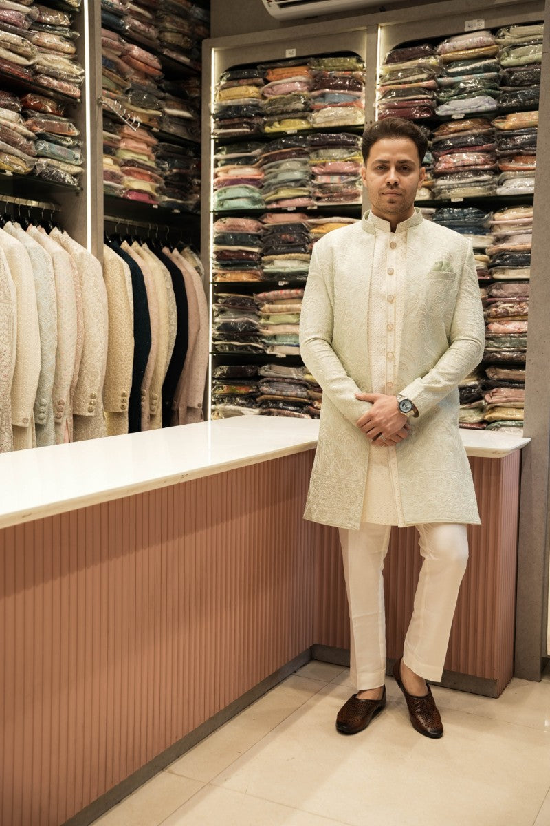 Pista Tissue Silk Lucknowi Set