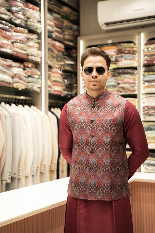 Maroon Jaquard Koti Set