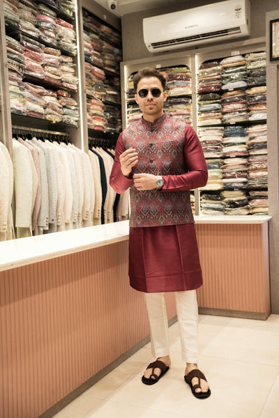 Maroon Jaquard Koti Set