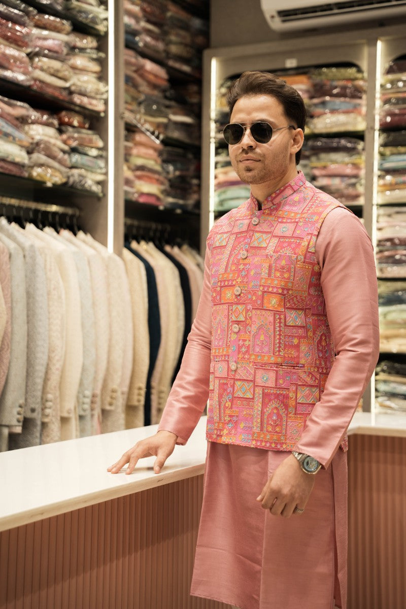 Pink Embroidery Jacket Set