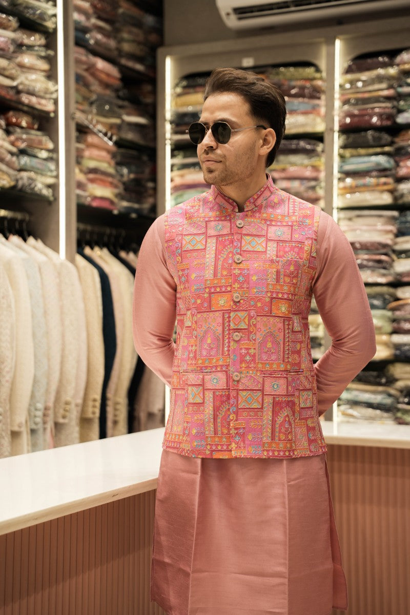 Pink Embroidery Jacket Set