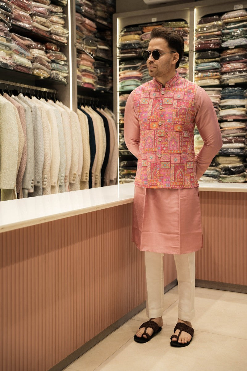 Pink Embroidery Jacket Set