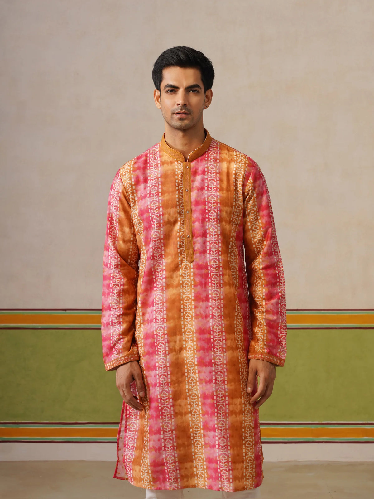 Yellow Multi Print Kurta with Neck Design