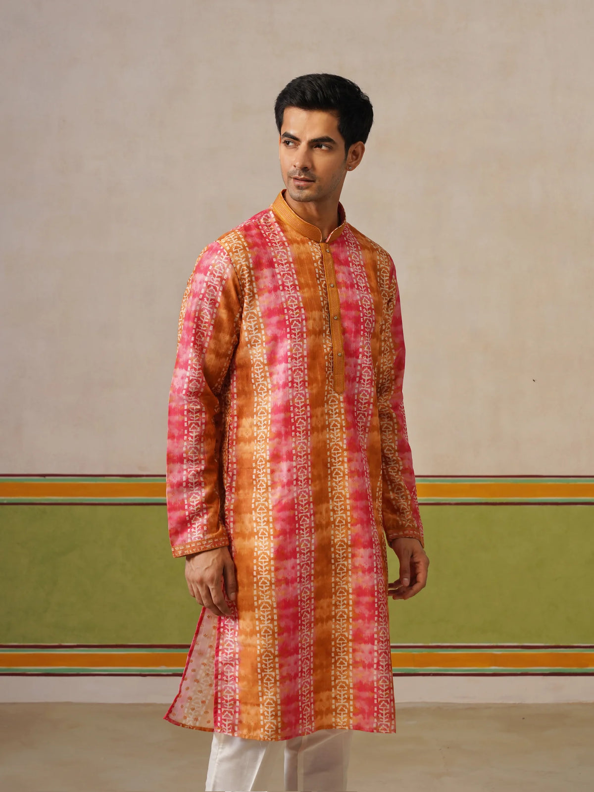 Yellow Multi Print Kurta with Neck Design