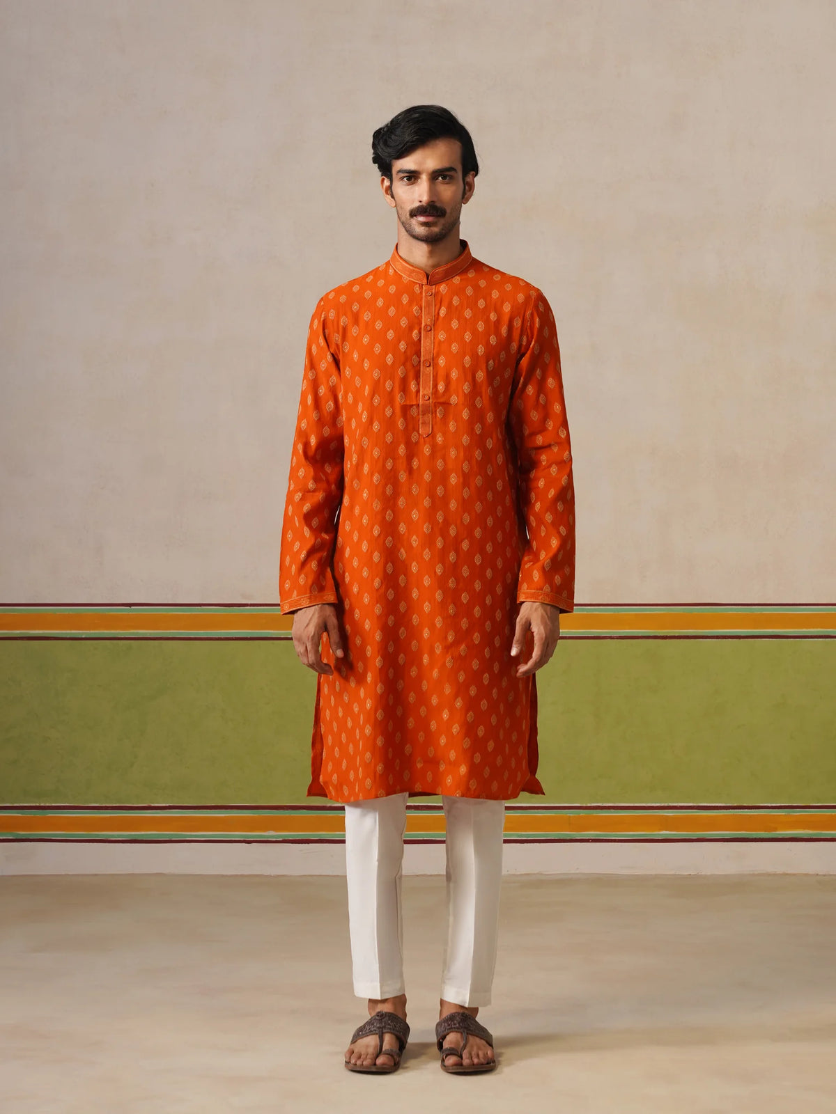 Orange Butti Kurta with Pyjama Pant Set