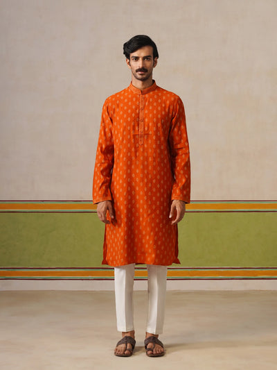 Orange Butti Kurta with Pyjama Pant Set