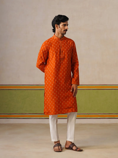 Orange Butti Kurta with Pyjama Pant Set