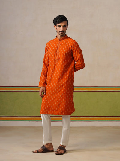 Orange Butti Kurta with Pyjama Pant Set