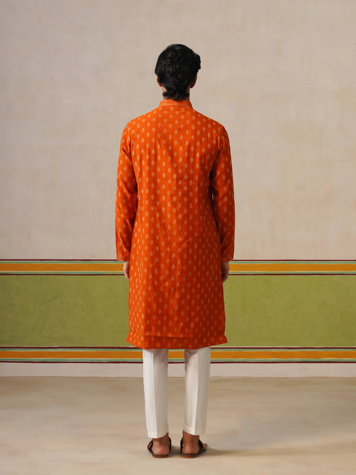 Orange Butti Kurta with Pyjama Pant Set