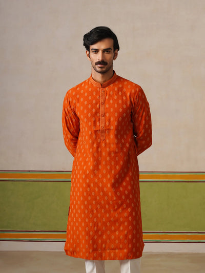 Orange Butti Kurta with Pyjama Pant Set