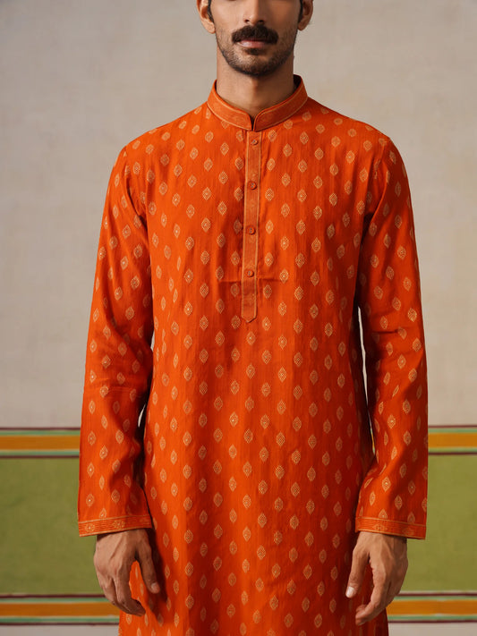 Orange Butti Kurta with Pyjama Pant Set