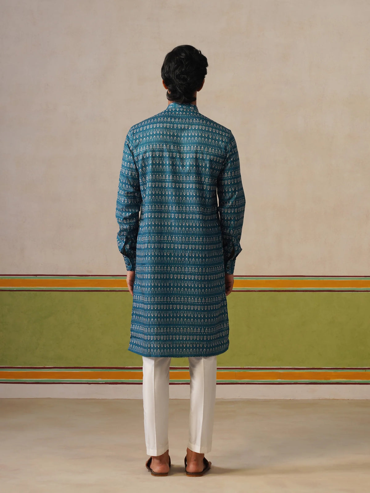Rama Blue Butti Cotton Kurta Only