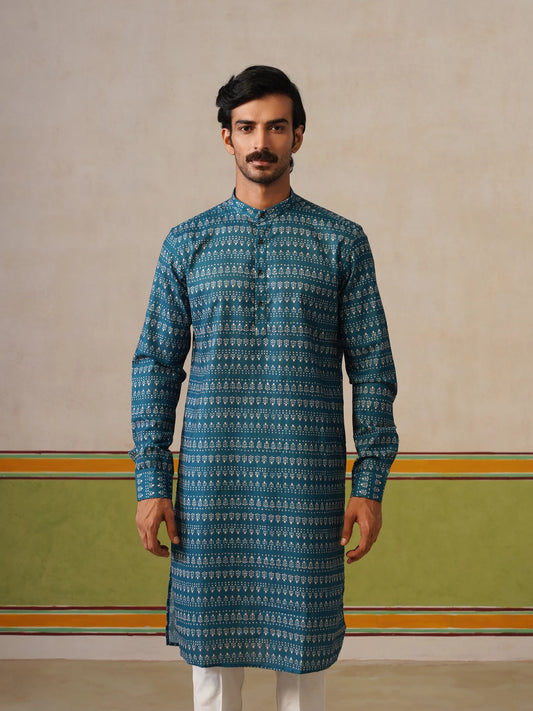Rama Blue Butti Cotton Kurta Only