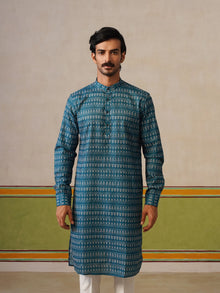 Teal Blue Silk Printed Kurta Only