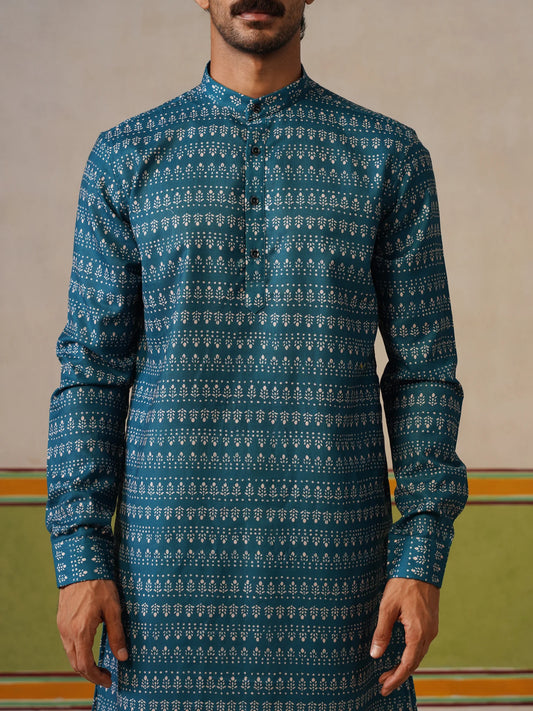 Rama Blue Butti Cotton Kurta Only