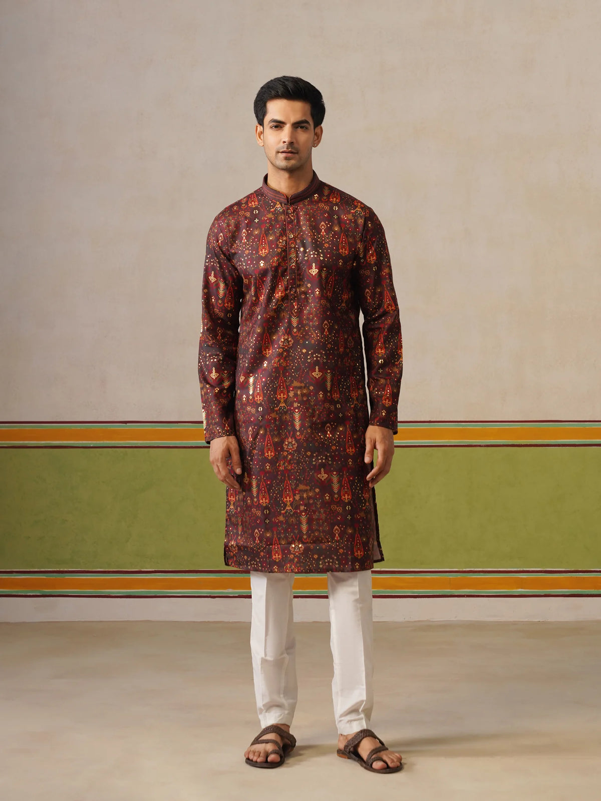 Maroon Printed with Foil Kurta Only