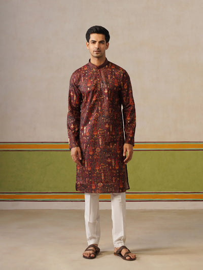 Maroon Printed with Foil Kurta Only