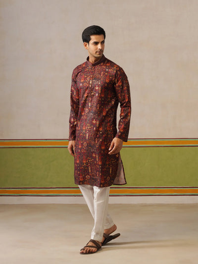 Maroon Printed with Foil Kurta Only