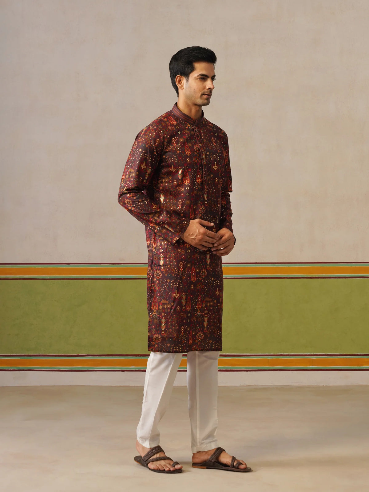 Maroon Printed with Foil Kurta Only