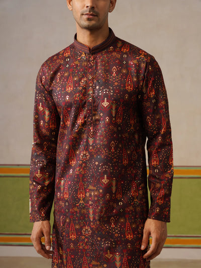 Maroon Printed with Foil Kurta Only