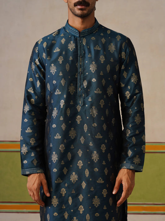 Rama Green Silk Butti Kurta with Pant