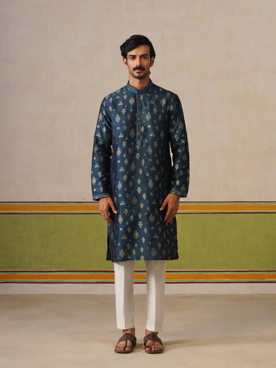 Rama Green Silk Butti Kurta with Pant