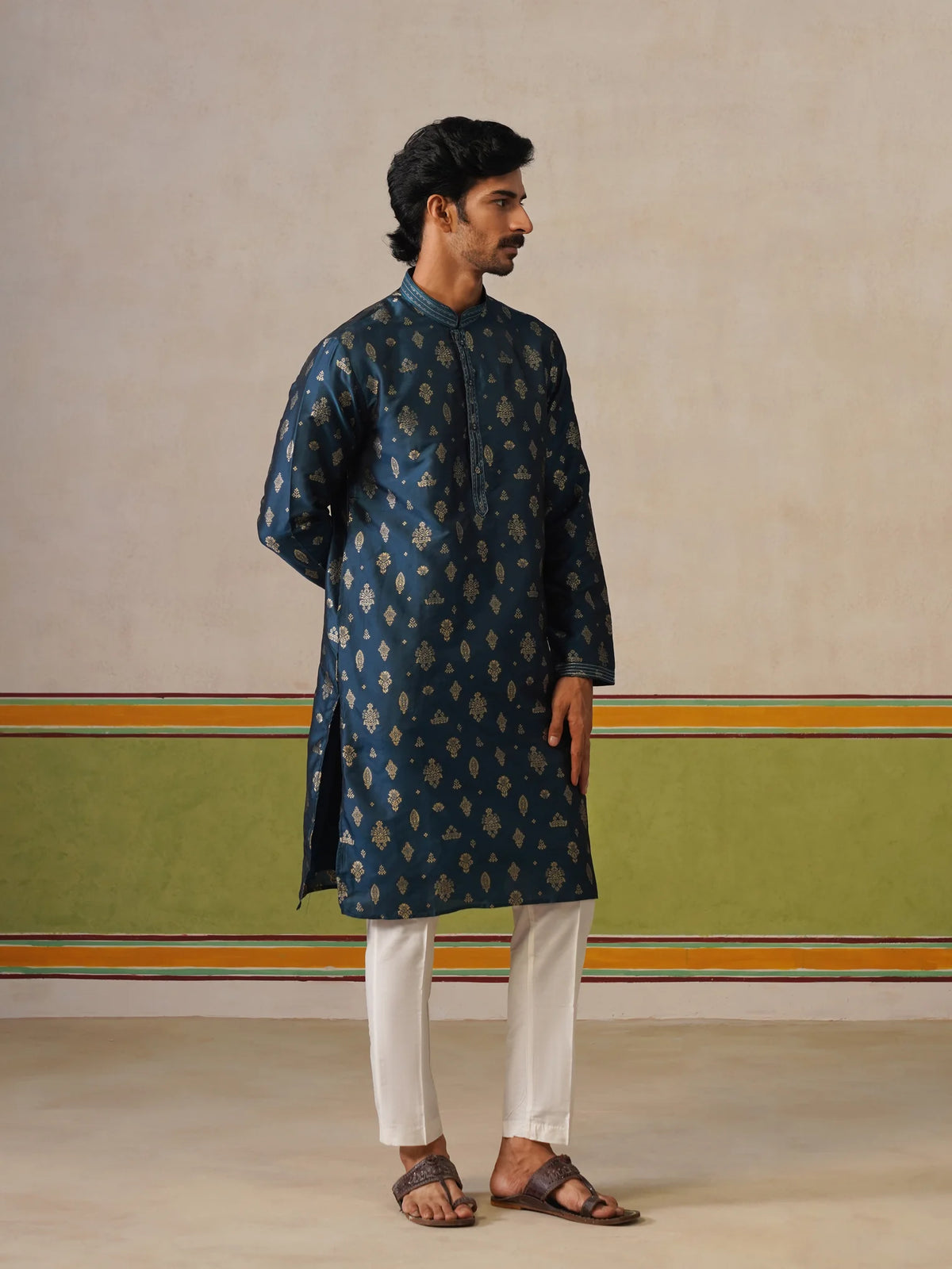 Rama Green Silk Butti Kurta with Pant