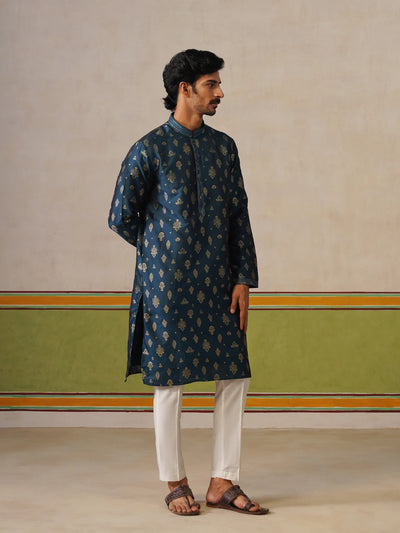 Rama Green Silk Butti Kurta with Pant