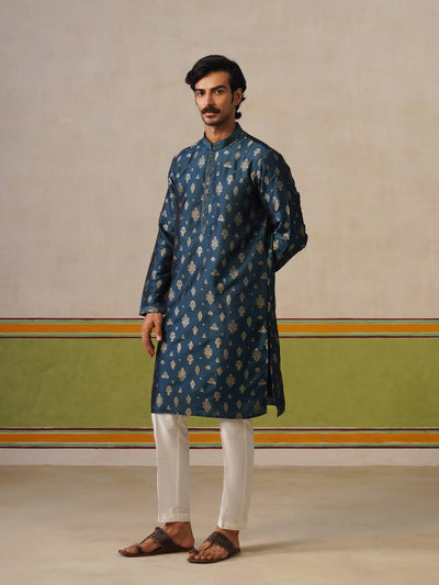 Rama Green Silk Butti Kurta with Pant