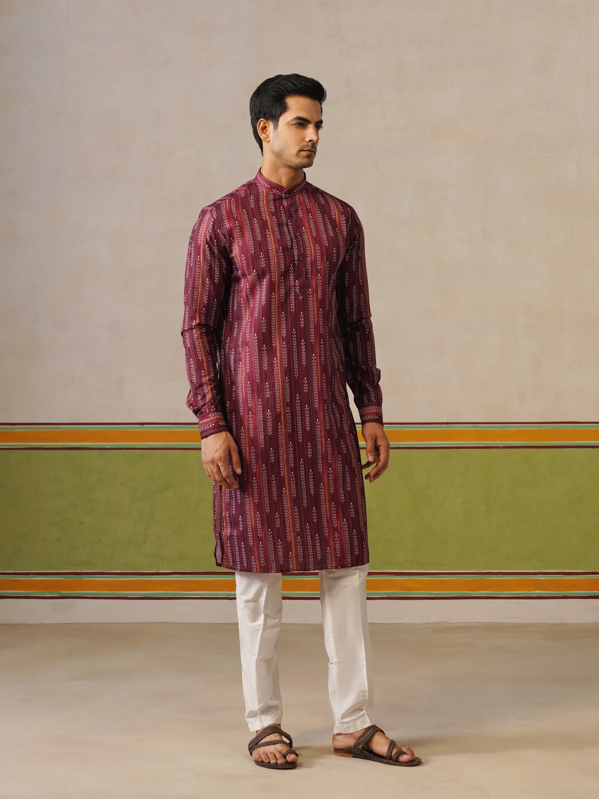 Maroon Printed Cotton Kurta Only