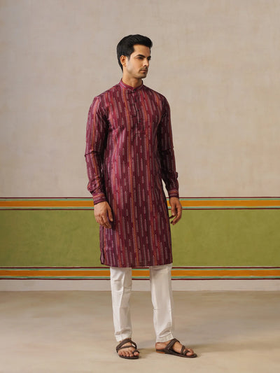 Maroon Printed Cotton Kurta Only