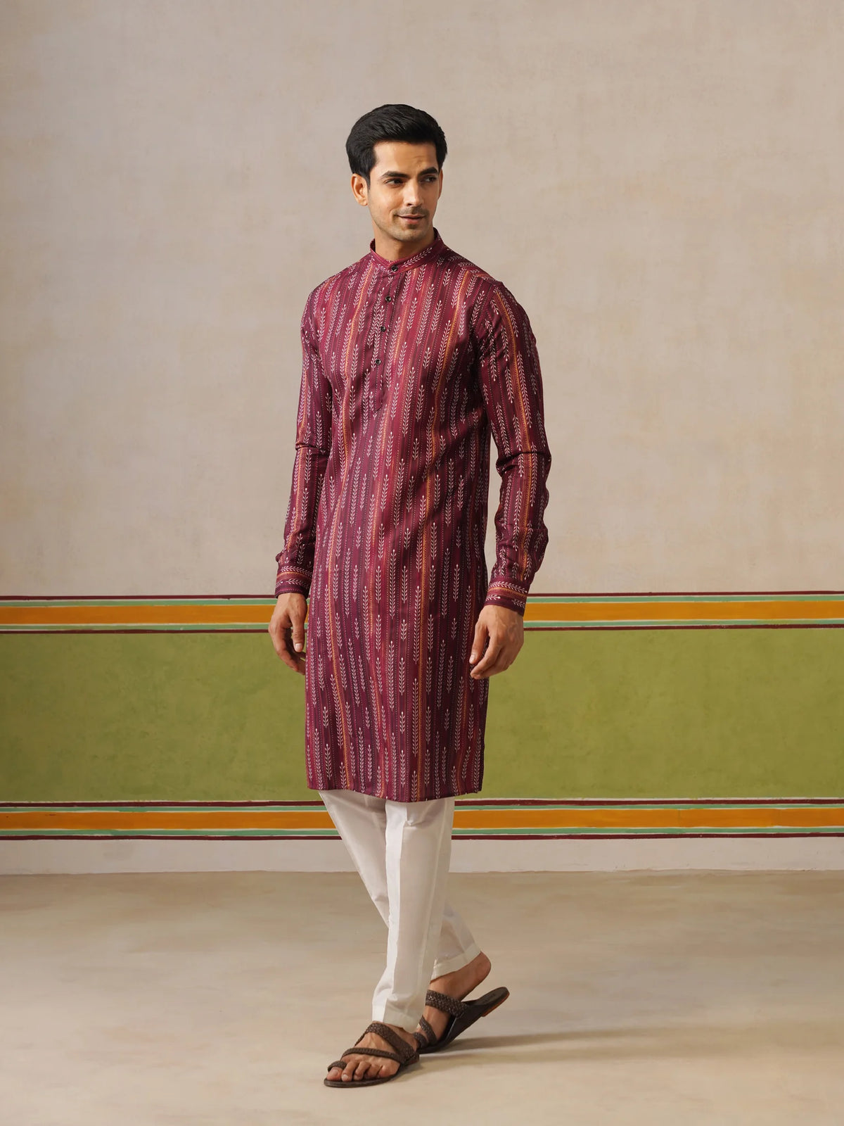 Maroon Printed Cotton Kurta Only
