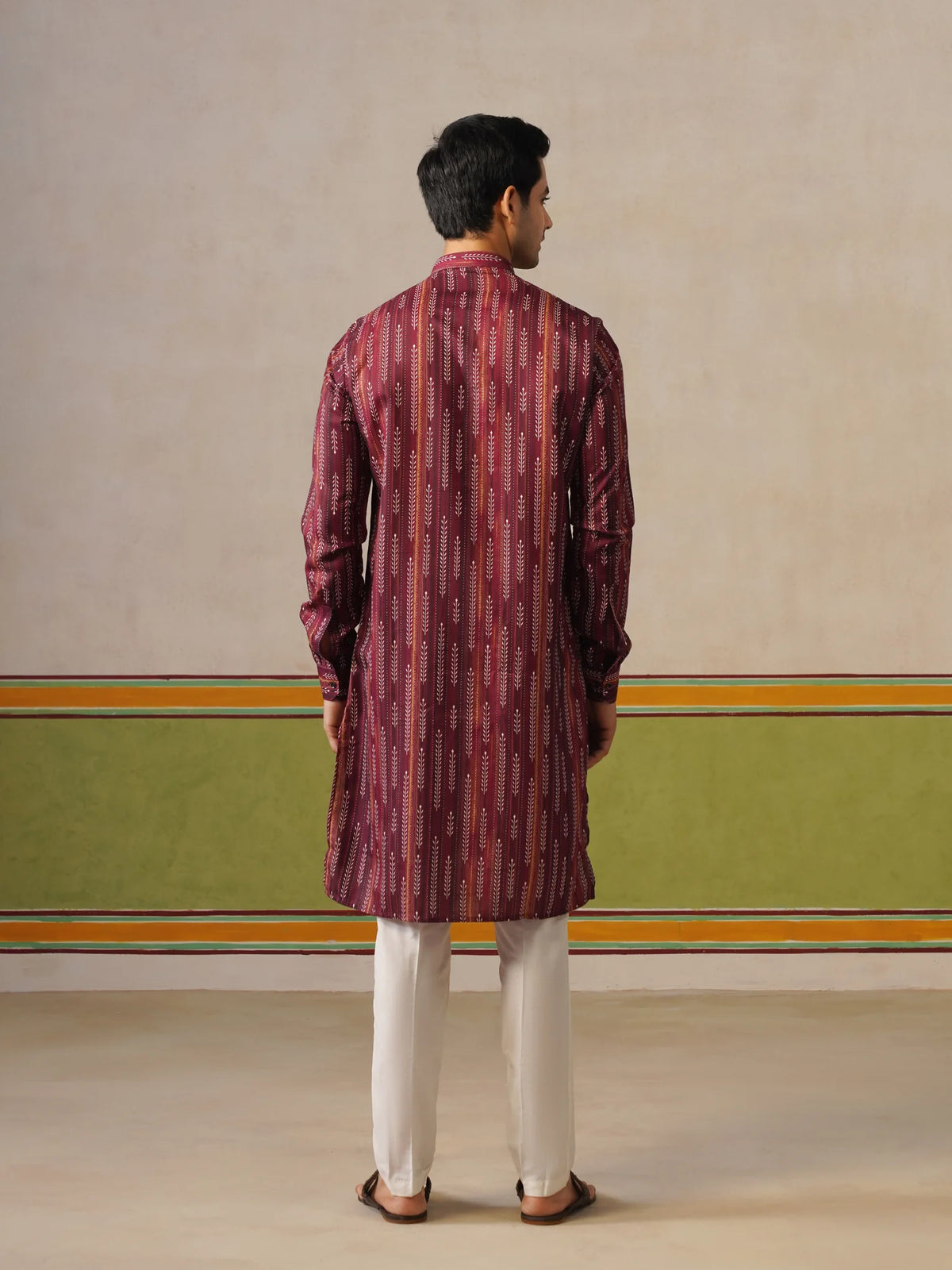 Maroon Printed Cotton Kurta Only