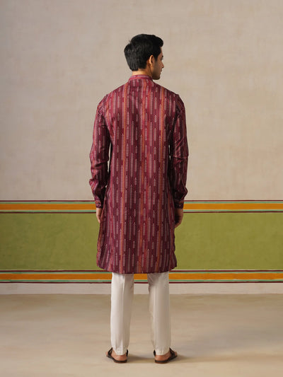 Maroon Printed Cotton Kurta Only